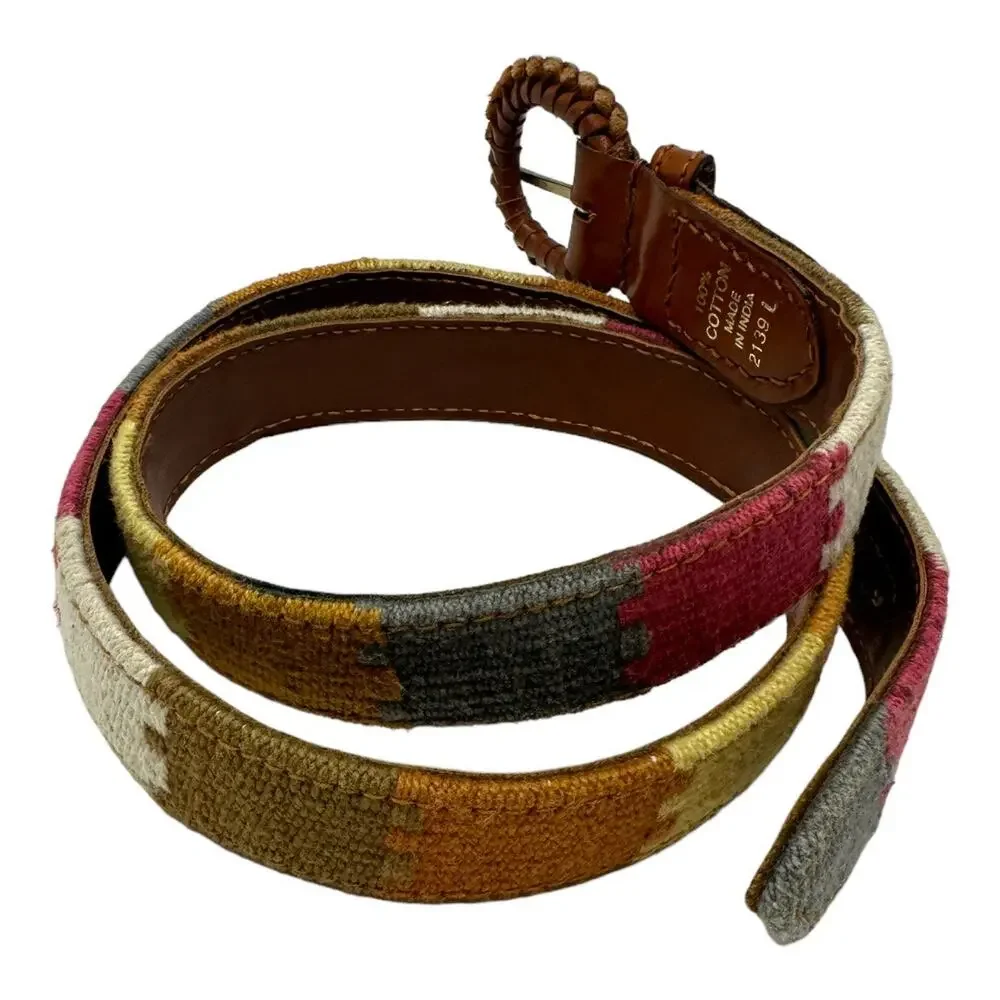 Vintage Cotton Woven Leather Belt Multicolor Southwestern Boho Size 36